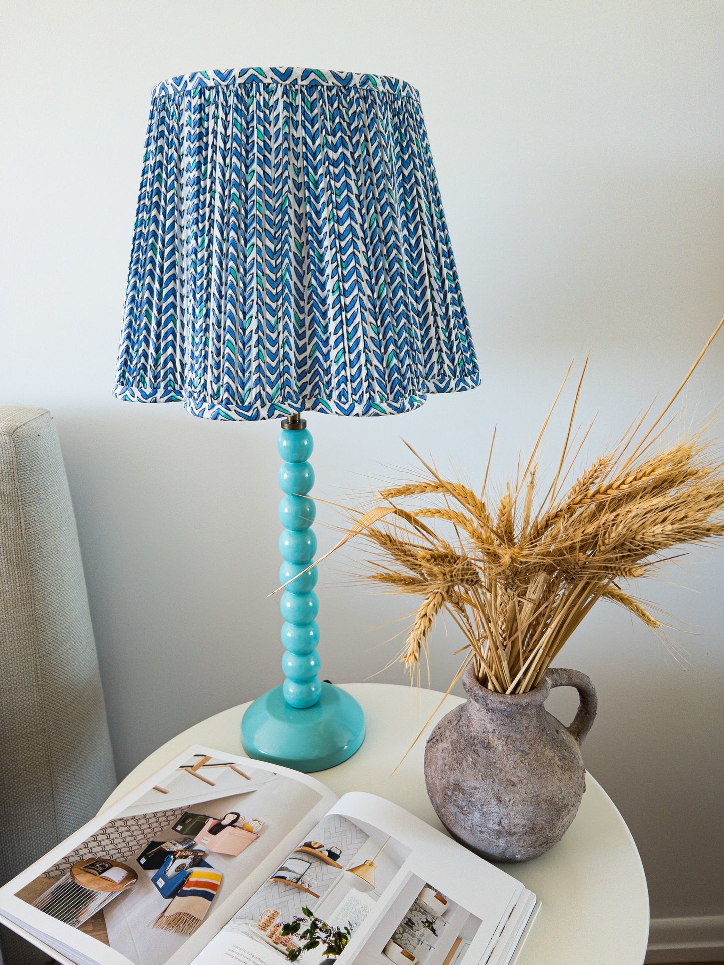 SALE Mauve Block Printed Pleated Lampshade