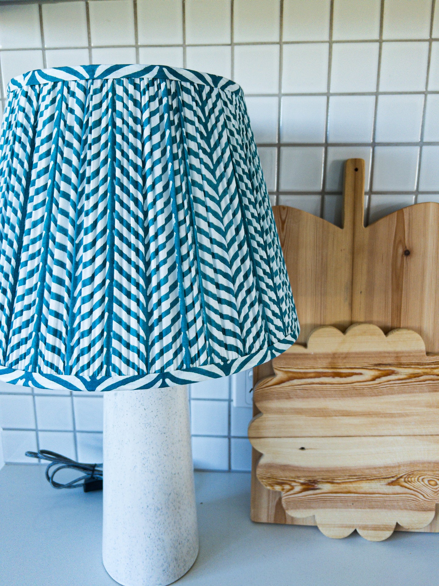 SALE Phillipa Aqua Block Printed Pleated Lampshade