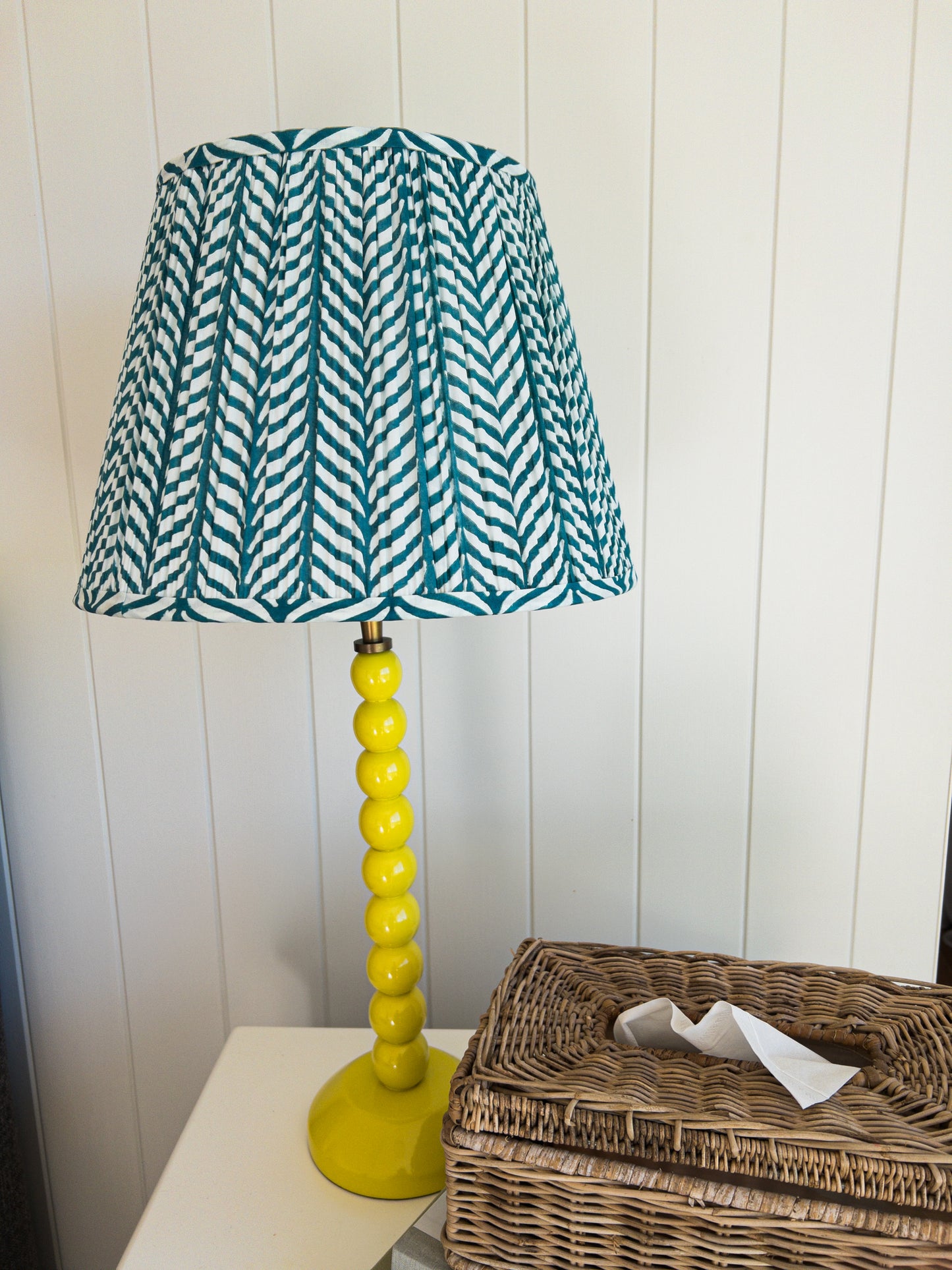 SALE Phillipa Aqua Block Printed Pleated Lampshade