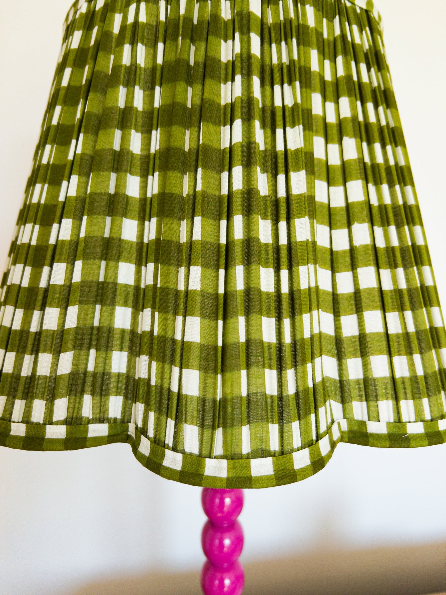 SALE Olive Gingham Block Printed Pleated Lampshade