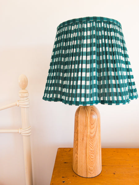 Green Gingham Block Printed Pleated Lampshade