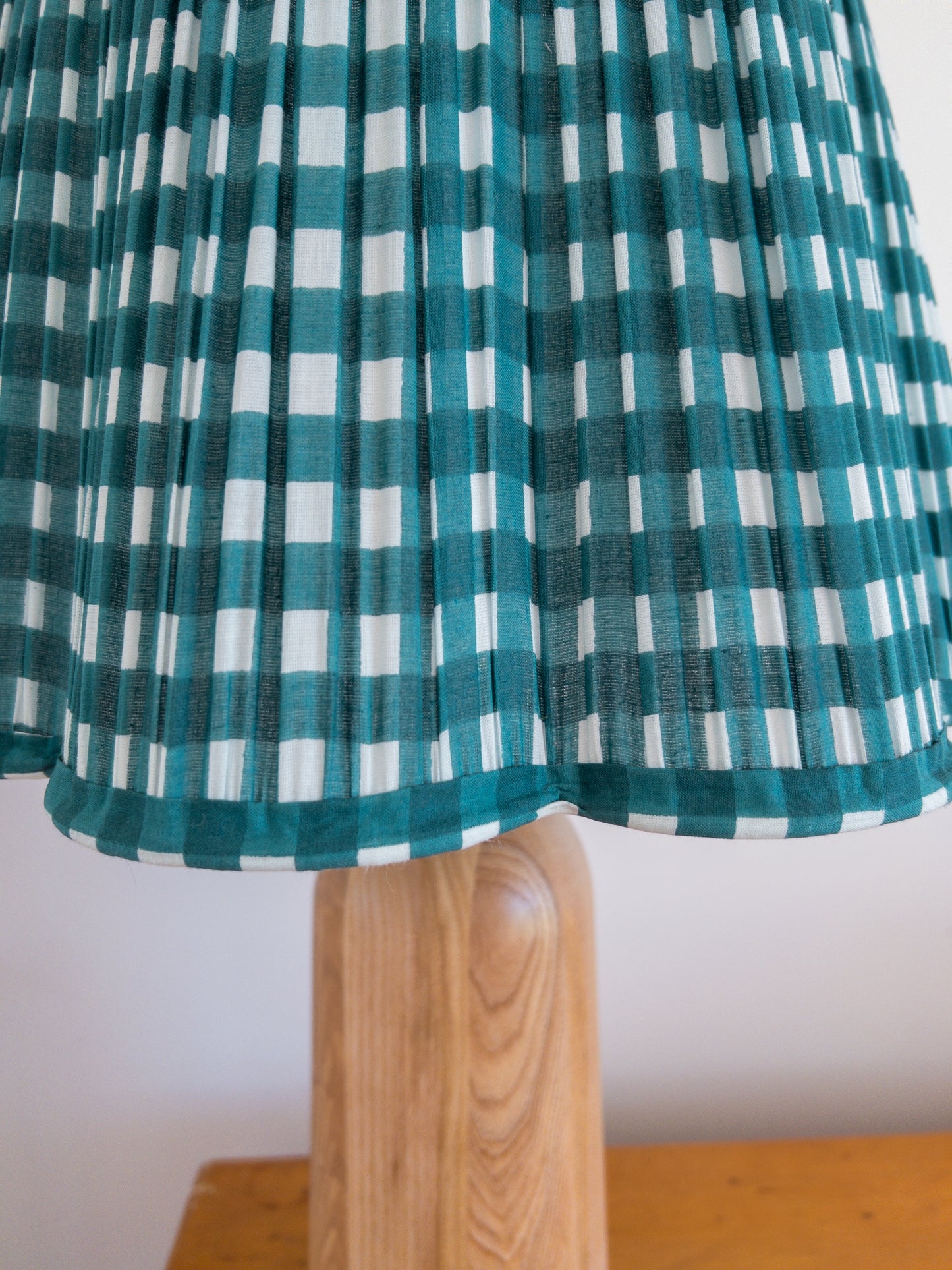 SALE Green Gingham Block Printed Pleated Lampshade