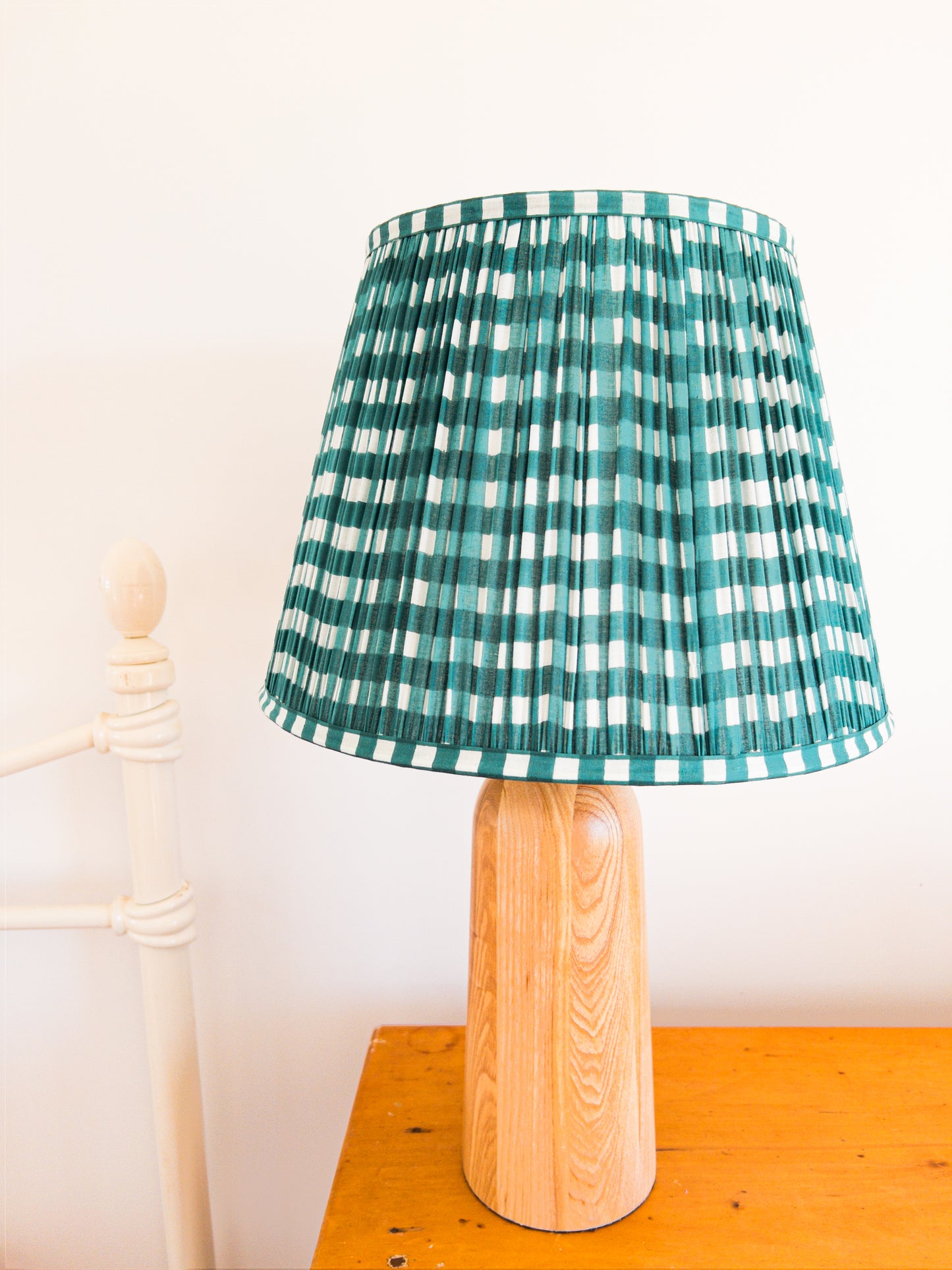 SALE Green Gingham Block Printed Pleated Lampshade