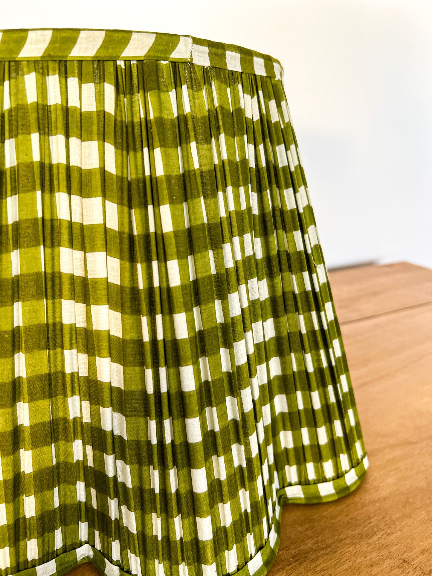 SALE Olive Gingham Block Printed Pleated Lampshade