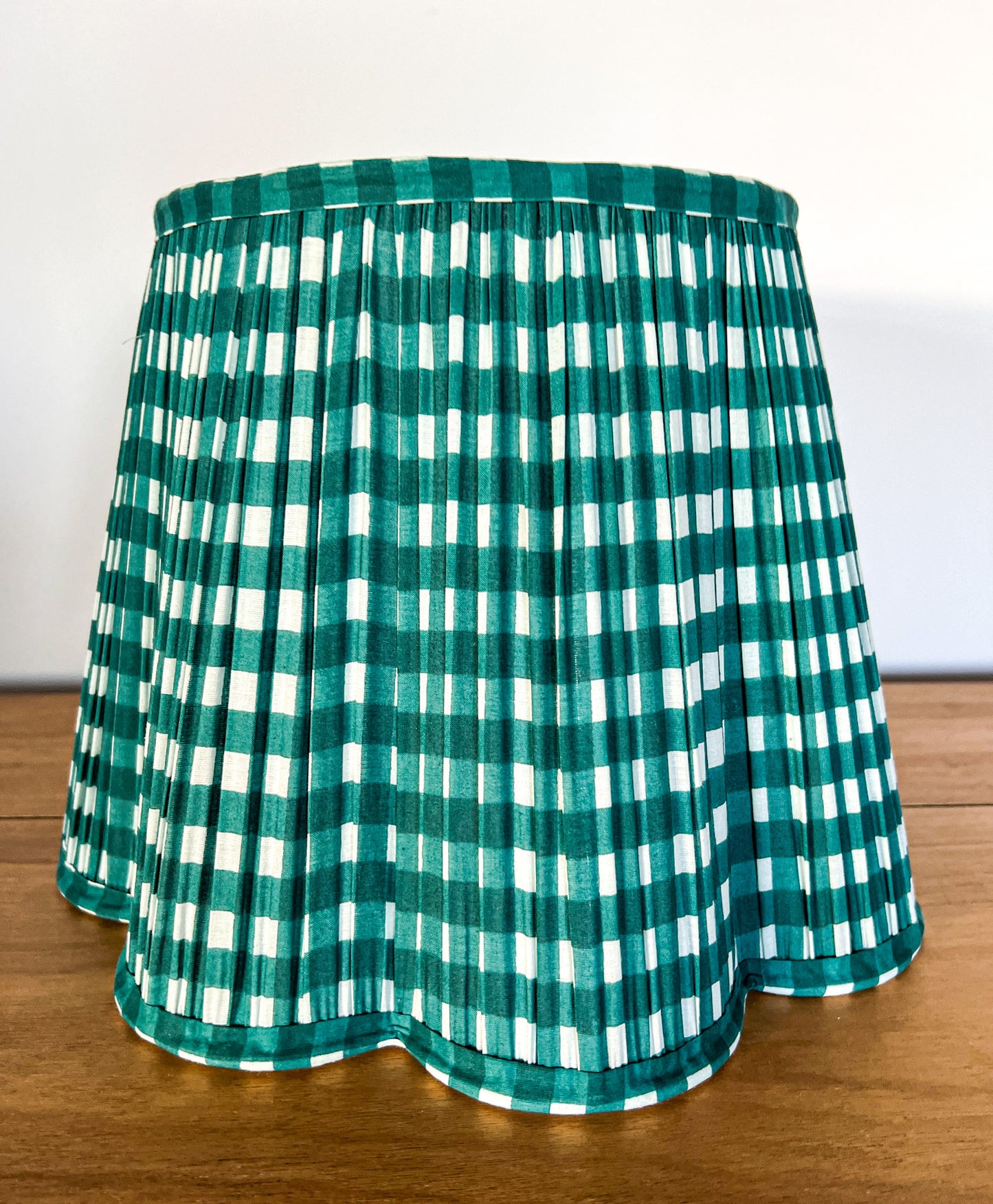 SALE Green Gingham Block Printed Pleated Lampshade