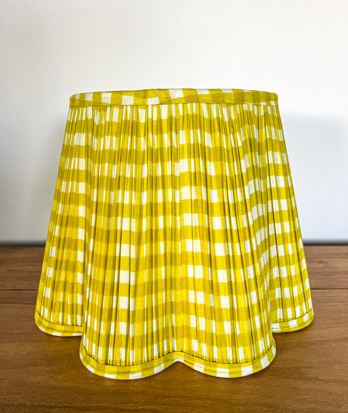 SALE Yellow Gingham Block Printed Pleated Lampshade