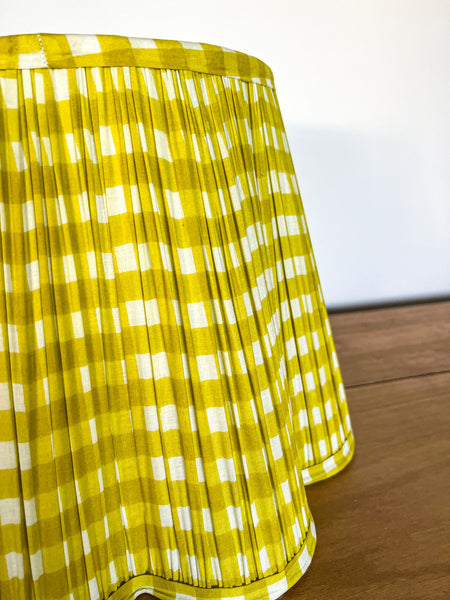 SALE Yellow Gingham Block Printed Pleated Lampshade