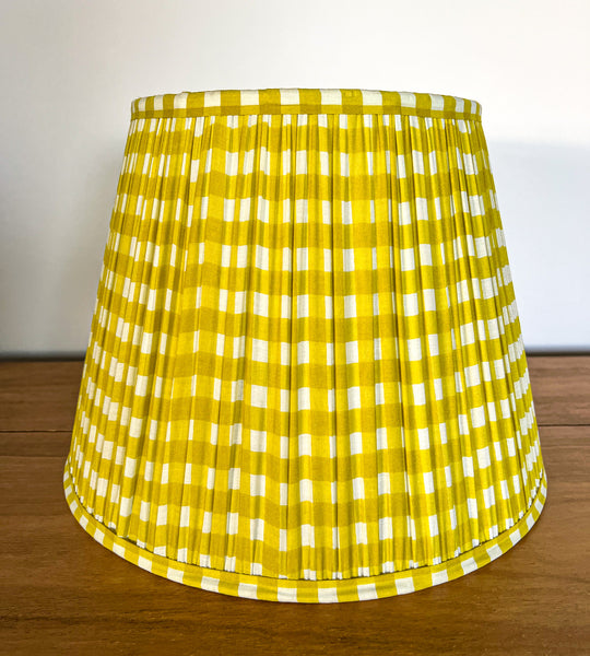 SALE Yellow Gingham Block Printed Pleated Lampshade