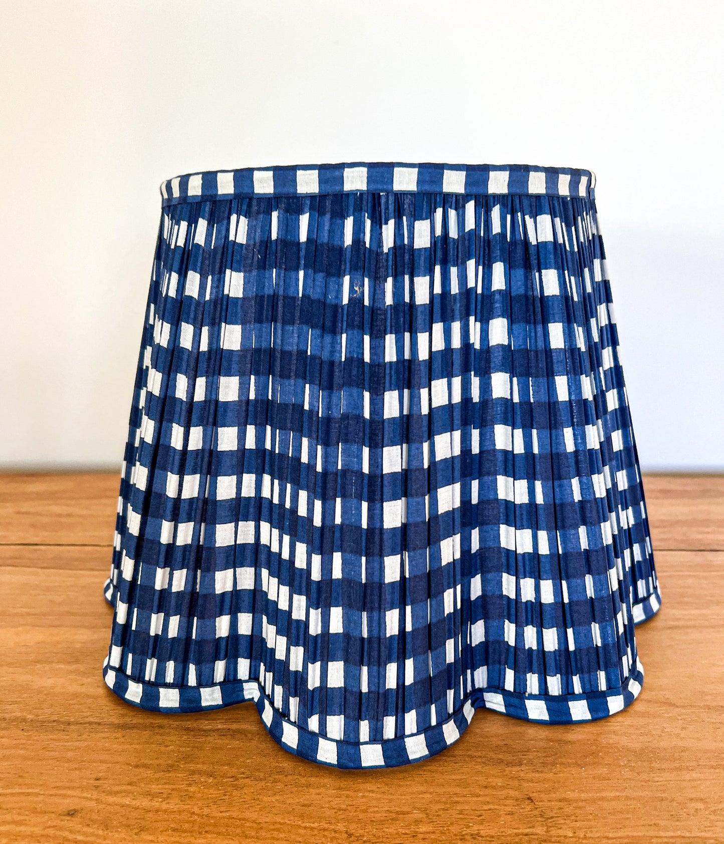 SALE Navy Gingham Block Printed Pleated Lampshade