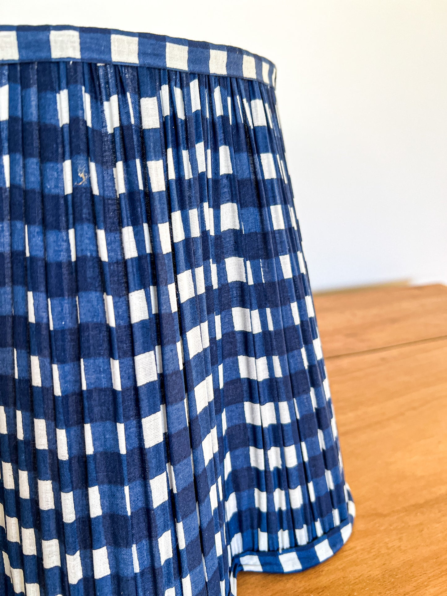 SALE Navy Gingham Block Printed Pleated Lampshade