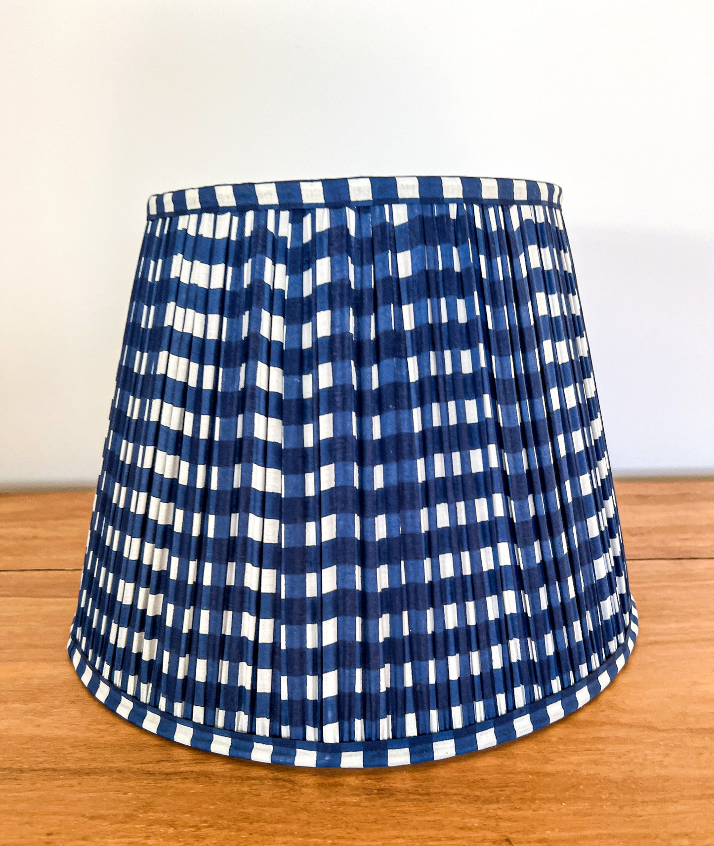 SALE Navy Gingham Block Printed Pleated Lampshade