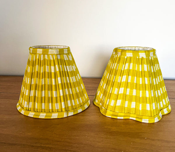 SALE Yellow Gingham Block Printed Pleated Lampshade