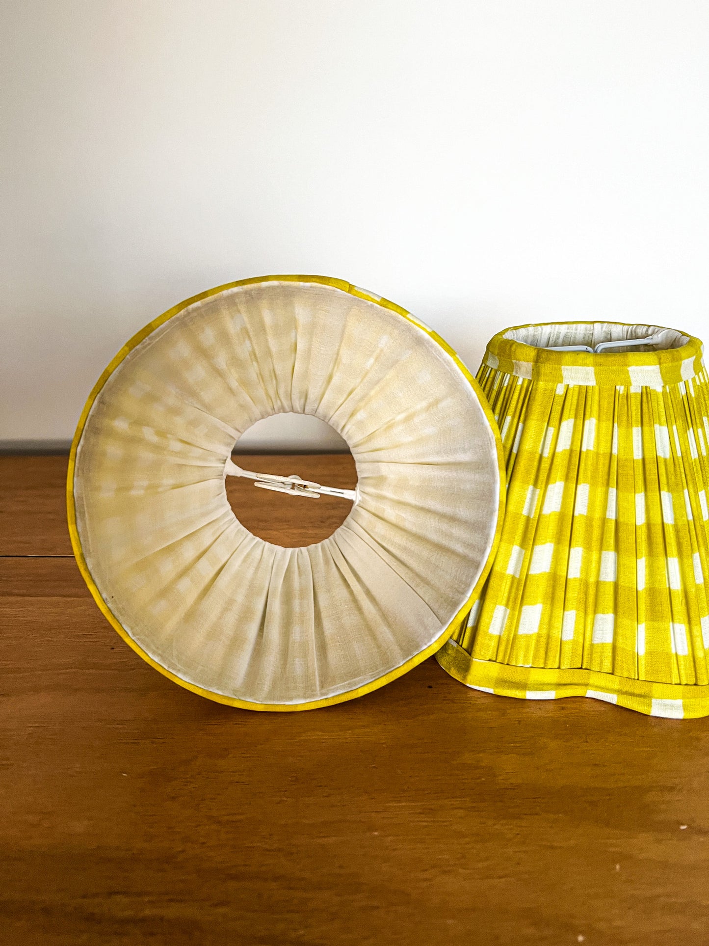 SALE Yellow Gingham Block Printed Pleated Lampshade