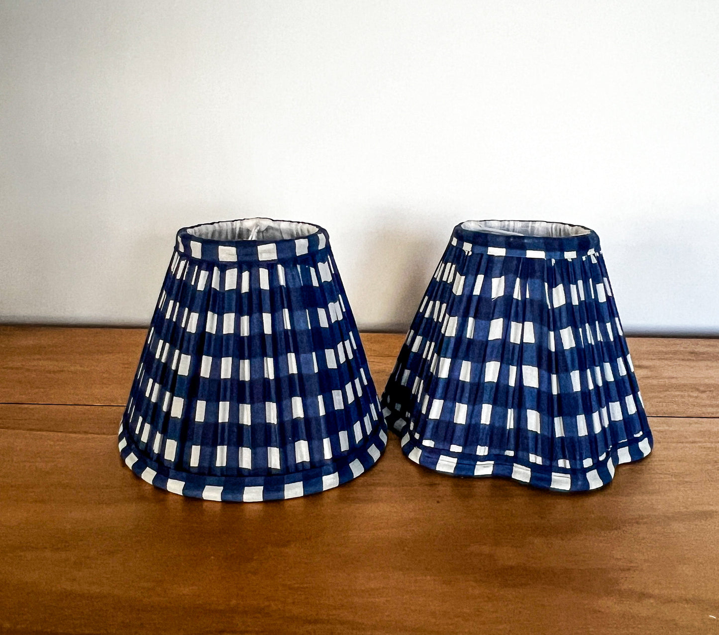 SALE Navy Gingham Block Printed Pleated Lampshade