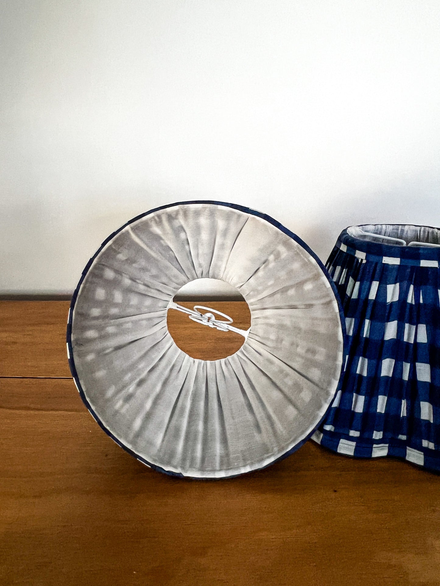 SALE Navy Gingham Block Printed Pleated Lampshade