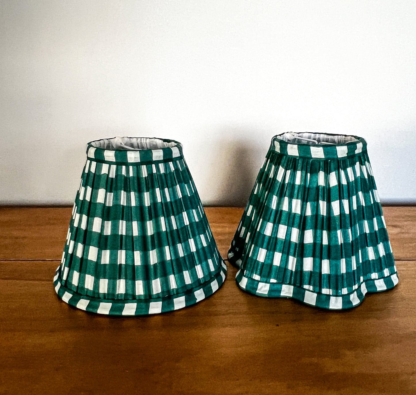 SALE Green Gingham Block Printed Pleated Lampshade