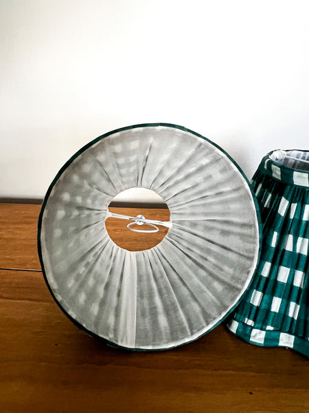 Green Gingham Block Printed Pleated Lampshade