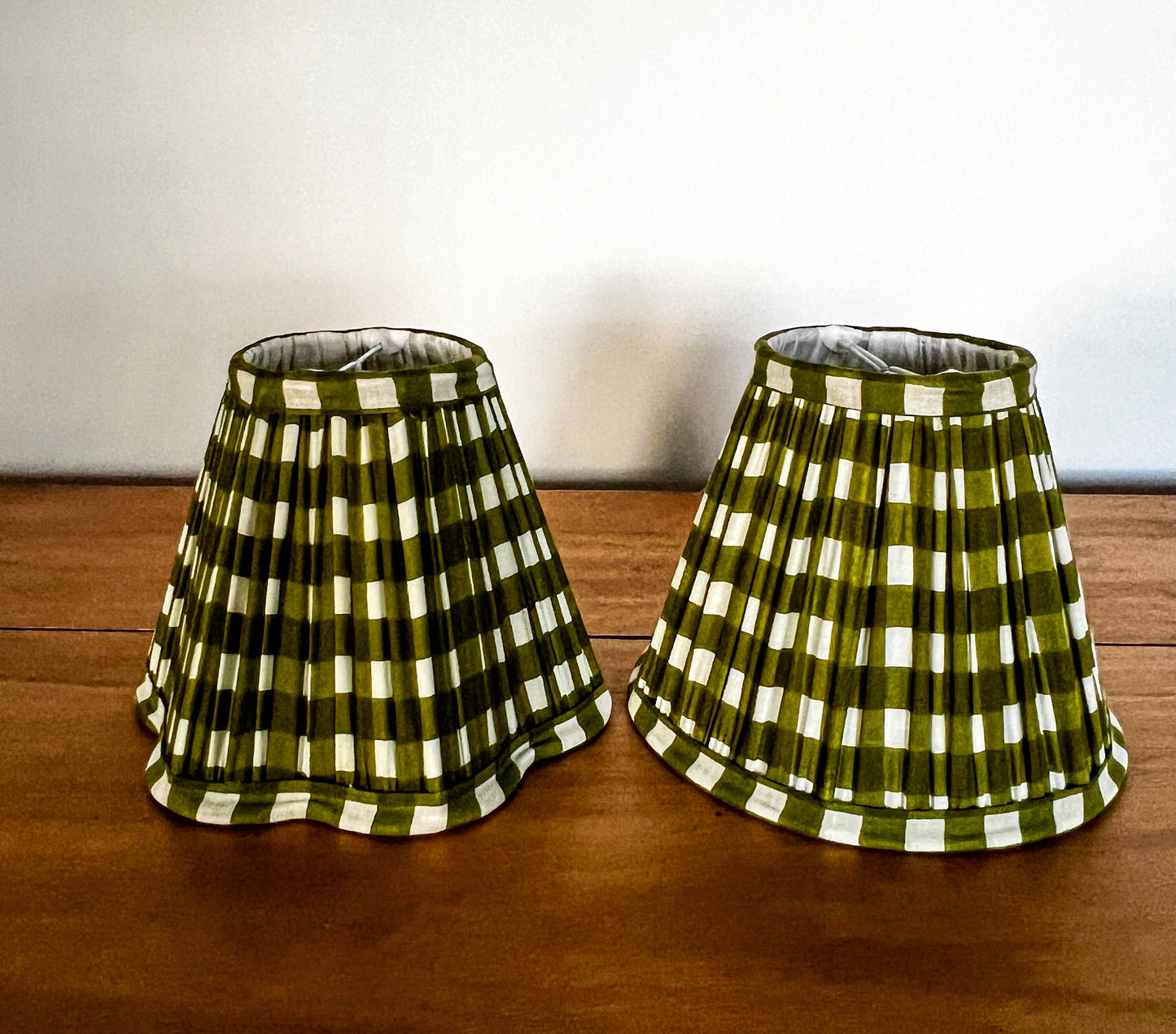 SALE Olive Gingham Block Printed Pleated Lampshade