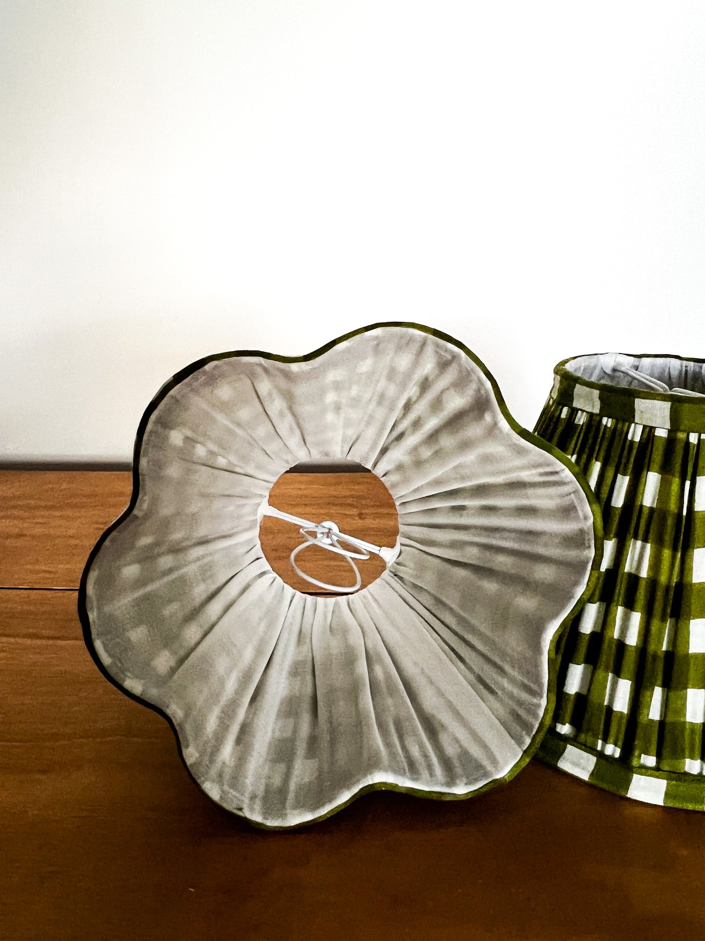 SALE Olive Gingham Block Printed Pleated Lampshade