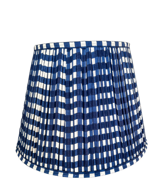 SALE Navy Gingham Block Printed Pleated Lampshade