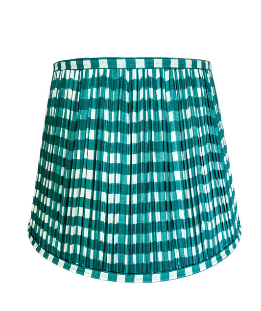 SALE Green Gingham Block Printed Pleated Lampshade