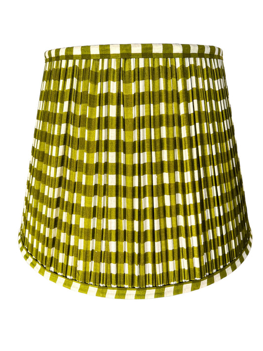 SALE Olive Gingham Block Printed Pleated Lampshade