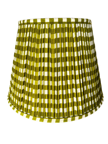 Olive Gingham Block Printed Pleated Lampshade